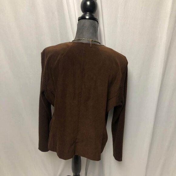 Sag Harbor Jacket Women Size 16P Brown Zippered Faux Suede Comfy Sweater Sleeves - Picture 4 of 6